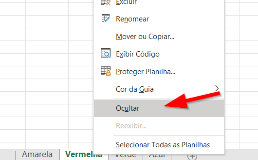 clique em Ocultar para ocultar uma planilha