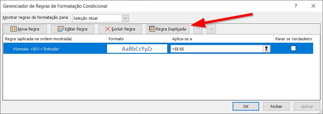 Clique em Regra Duplicada para criar uma cópia da regra