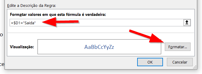 Edite a descrição da regra e a formatação a ser aplicada