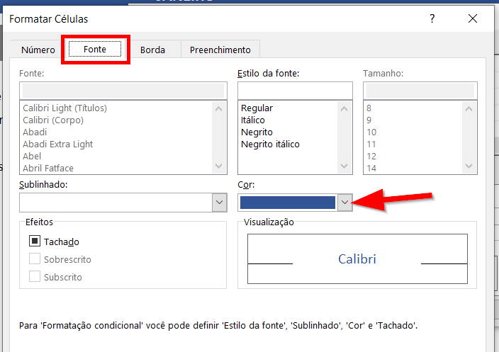Formatação condicional para alterar a cor da fonte