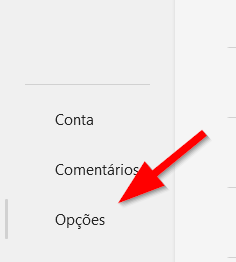 Na barra lateral da guia Arquivo, clique em Opções