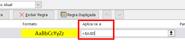 Alterando a abrangência da regra para 4 colunas