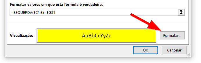 Clique no botão Formatar para definir as formatações dessa regra