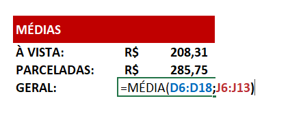 Função MÉDIA com intervalos não sequenciais