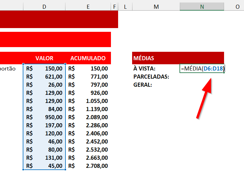 Função MÉDIA usando intervalo sequencial