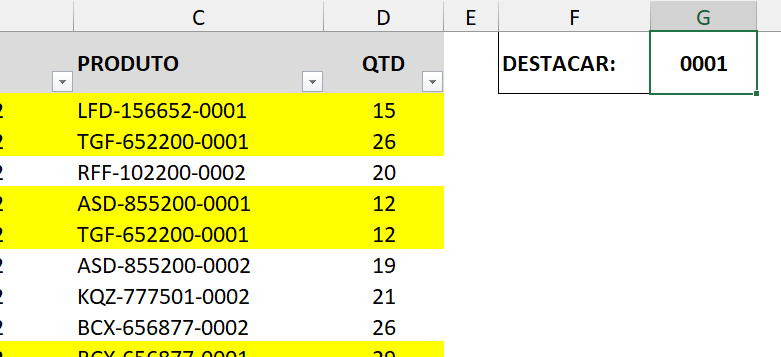 Linhas destacadas de acordo com os últimos caracteres