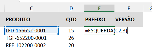 Sintaxe da função ESQUERDA