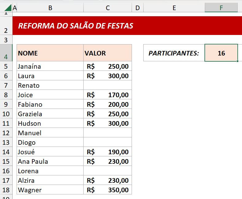 CONT.VALORES usando uma coluna completa