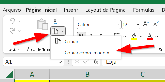 Clique na seta da opção Copiar e depois em Copiar como Imagem