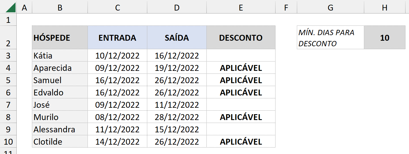 Exemplo de resultado em texto baseado em cálculo com referência