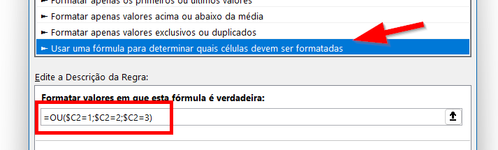 Fórmula para destacar as 3 primeiras posições em uma mesma regra