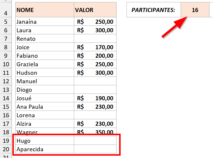 Função CONT.VALORES atualizada