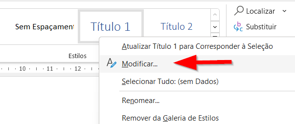 Clique em Modificar para alterar a formatação de um estilo