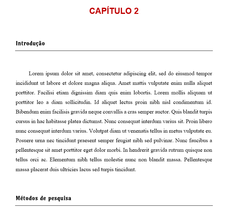 Estilos aplicados nos demais capítulos