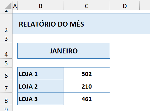 Planilha com a soma dos dados do mês