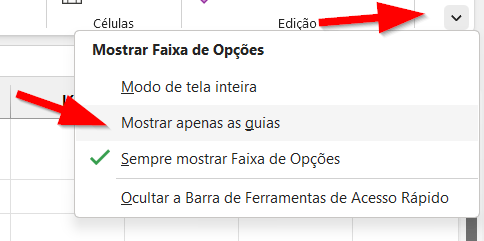 A opção Mostrar Apenas as Guias exibe as guias de forma simplificada