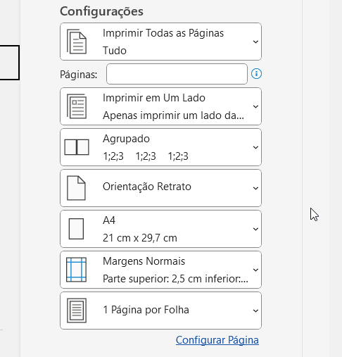 As opções de impressão também servem para a conversão em PDF