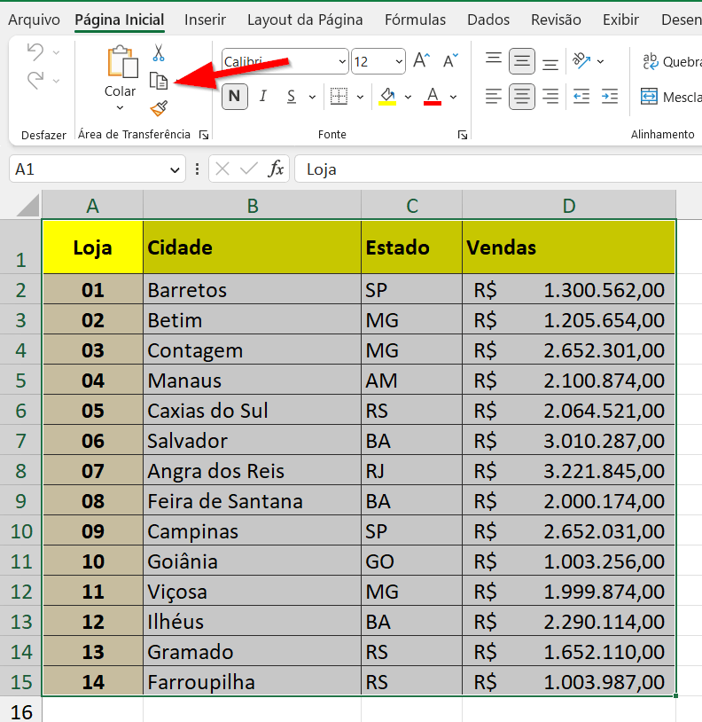 Clique em Copiar para copiar a planilha