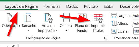 Clique em Layout da Página e depois em Imprimir Títulos