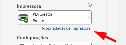 Clique em Propriedades de Impressora