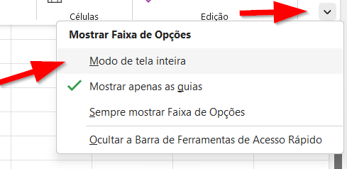 O modo de tela inteira oculta até mesmo as guias