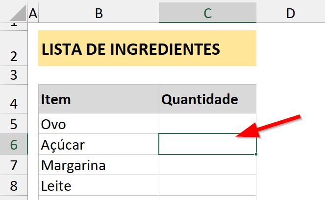 Selecione a célula que receberá a mensagem de entrada