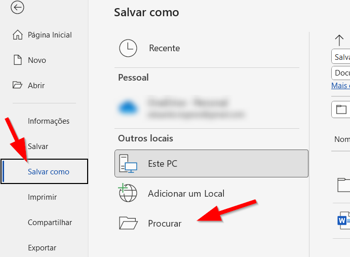 Use a opção Salvar Como para acessar as opções de salvamento