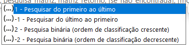 Argumentos do modo pesquisa