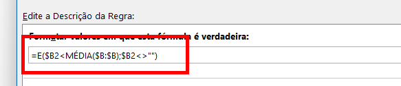 Fórmula adaptada com a função E