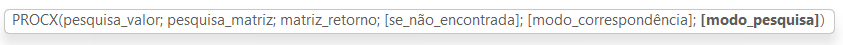 Ordem do modo pesquisa nos argumentos da PROCX