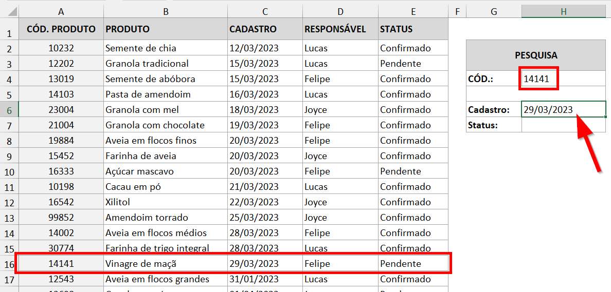 PROCX retornando a data de cadastro através do código