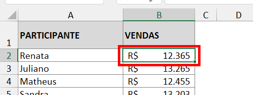 Selecione a primeira célula do intervalo