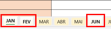 Três planilhas agrupadas