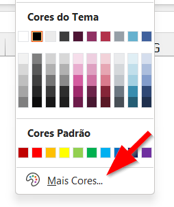 Use o botão Mais Cores para navegar entre cores personalizadas