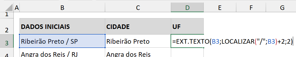 Funções LOCALIZAR e EXT.TEXTO - Exemplo 2