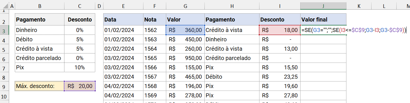 Aplicando desconto de acordo com valor do teto