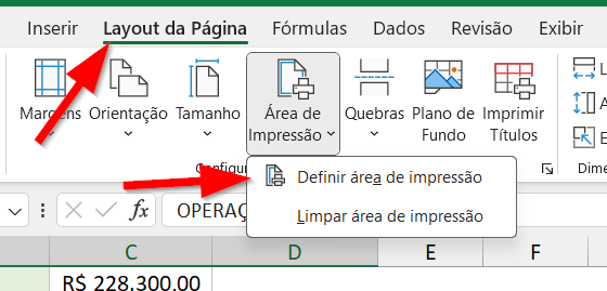 Clique na ferramenta Definir área de impressão