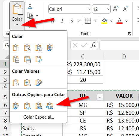 Clique na opção Imagem vinculada