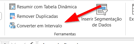 Clique na opção Converter em intervalo