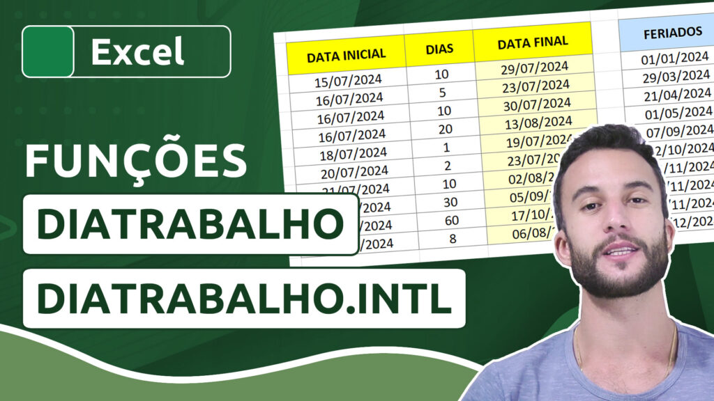 Funções DIATRABALHO e DIATRABALHO.INTL no Excel