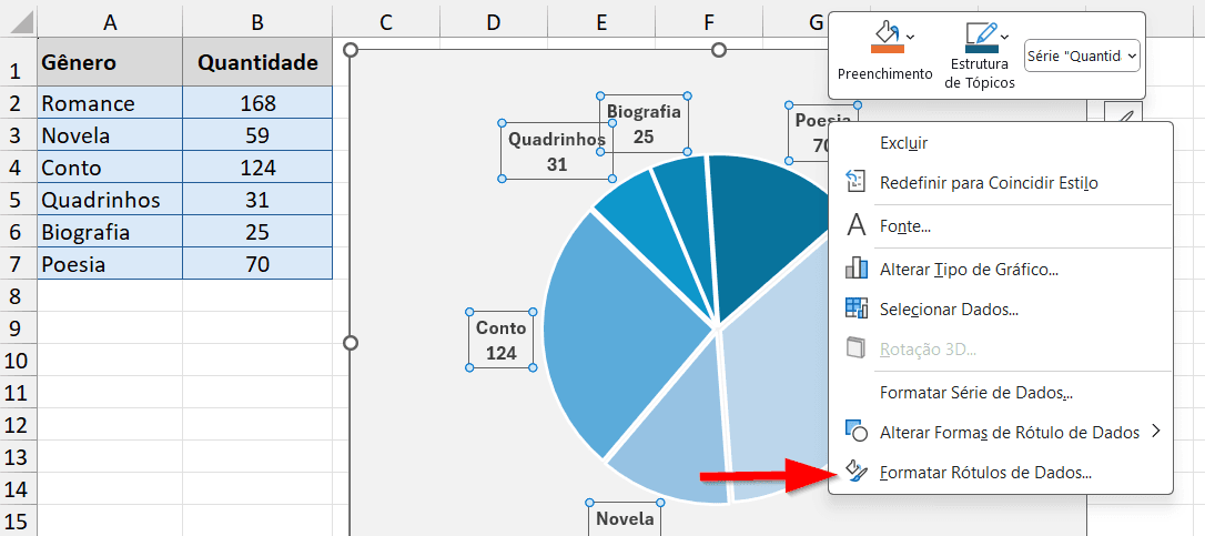 Clique em Formatar rótulos de dados