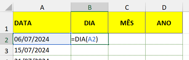 Sintaxe da função DIA