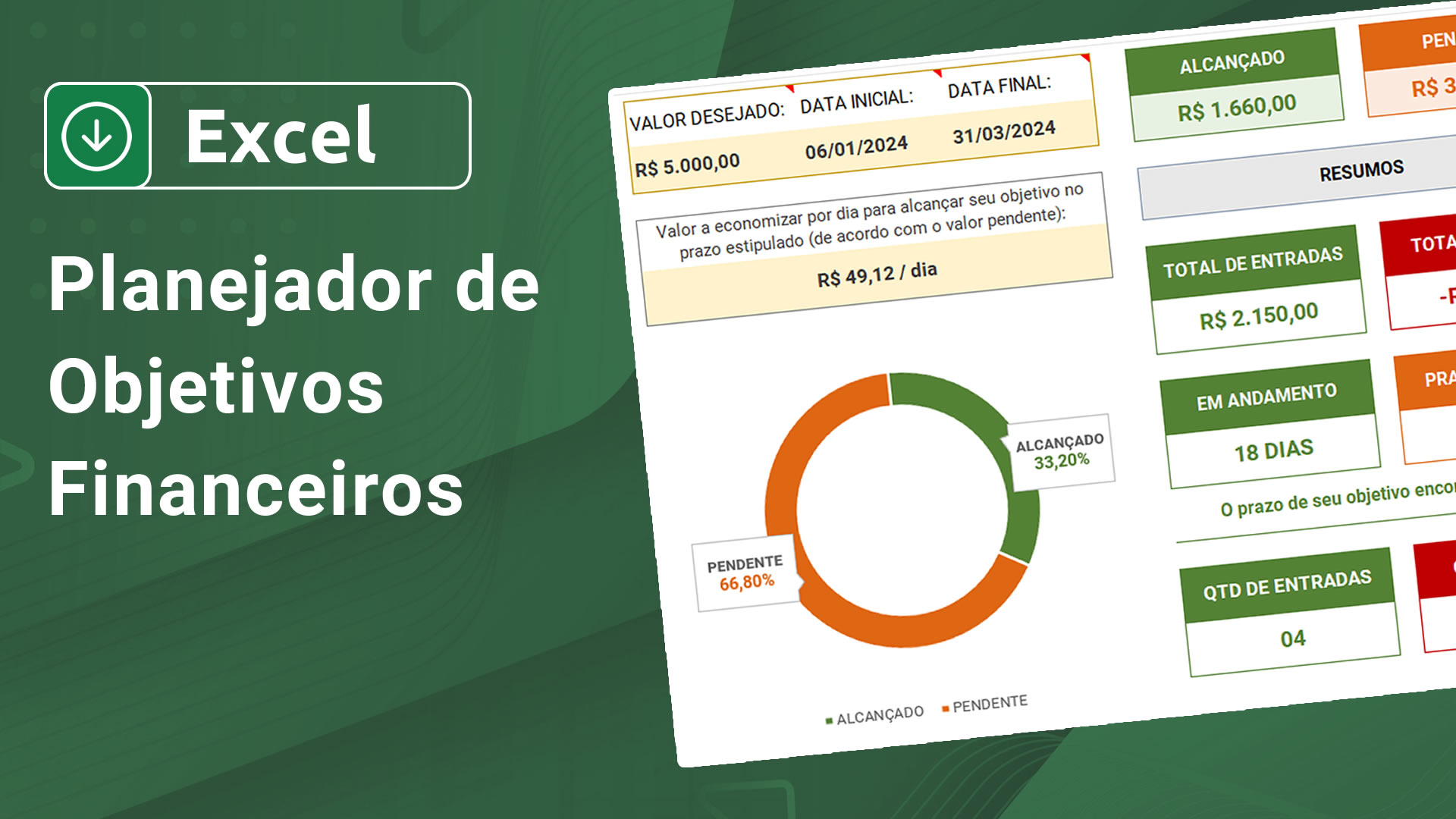 Planejador de Objetivos Financeiros no Excel - Download Grátis