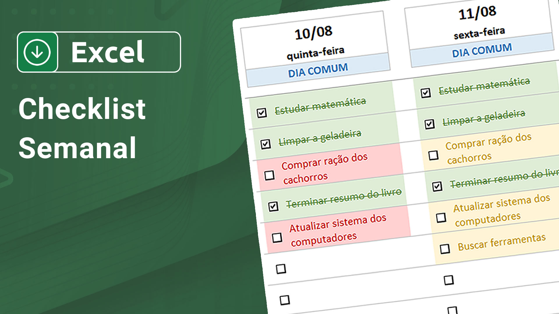 Planilha de Checklist Semana no Excel - Download Grátis