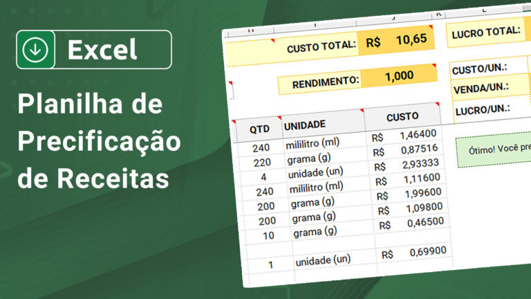 Planilha de Precificação de Receitas no Excel - Download Grátis