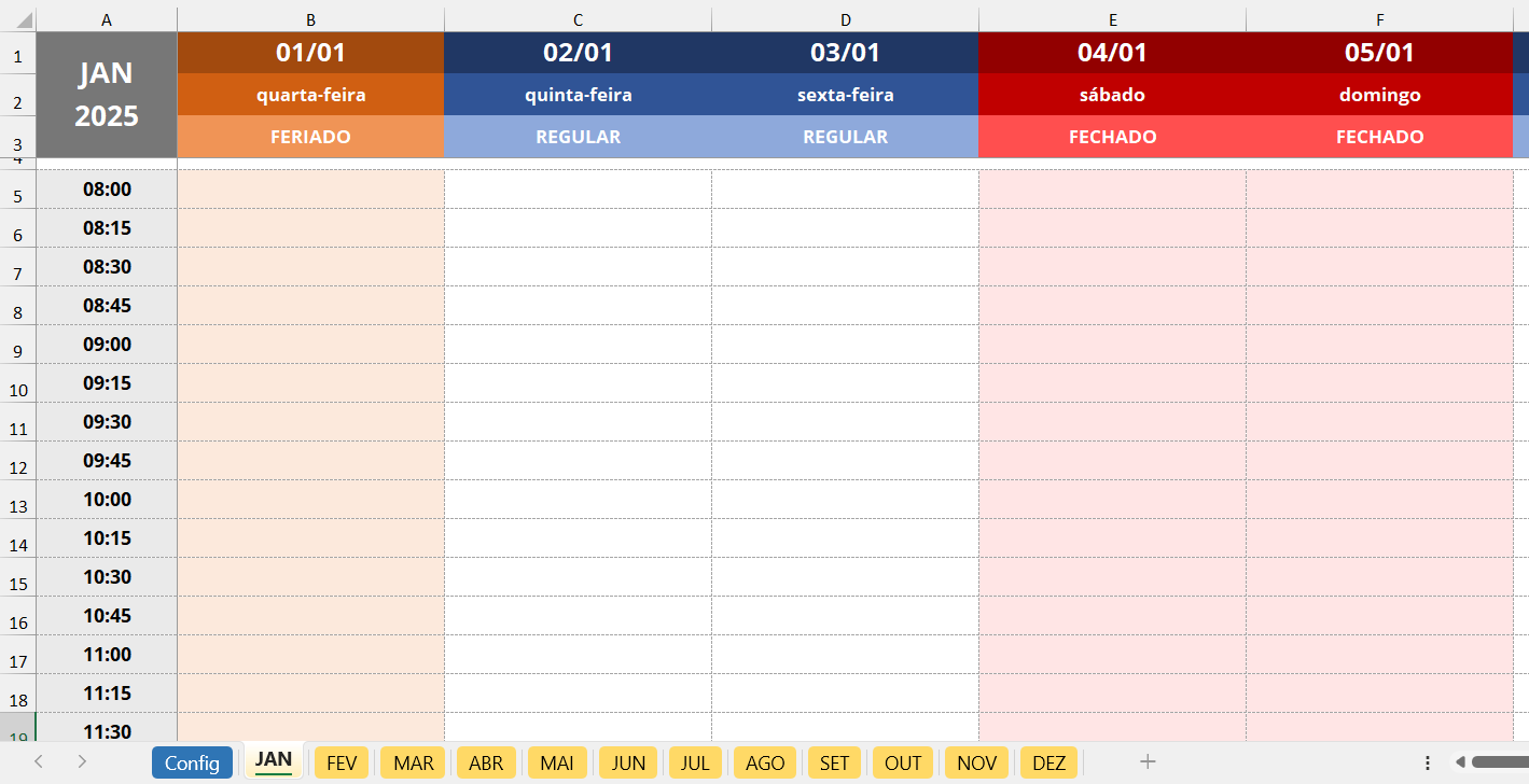 Agenda diária em Excel 02