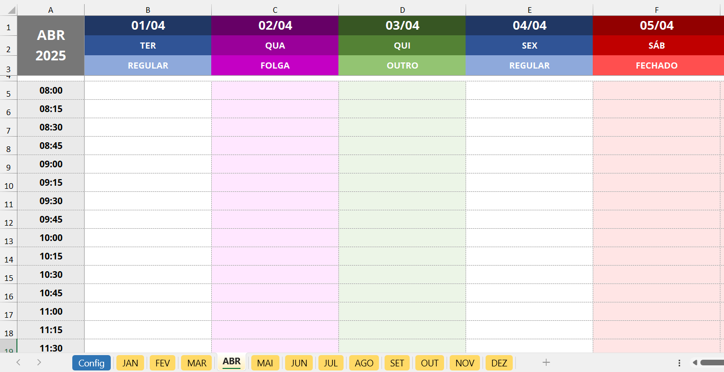 Agenda diária em Excel 03