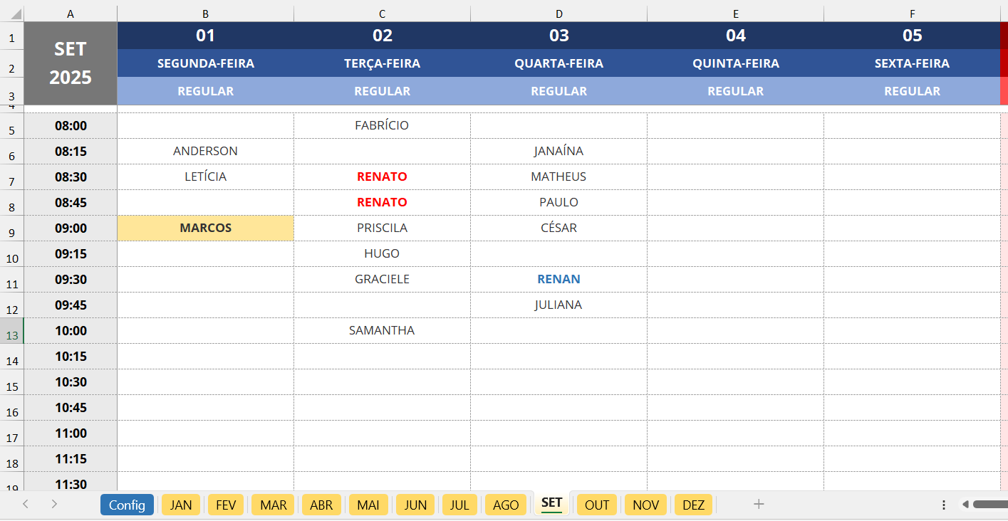 Agenda diária em Excel 04