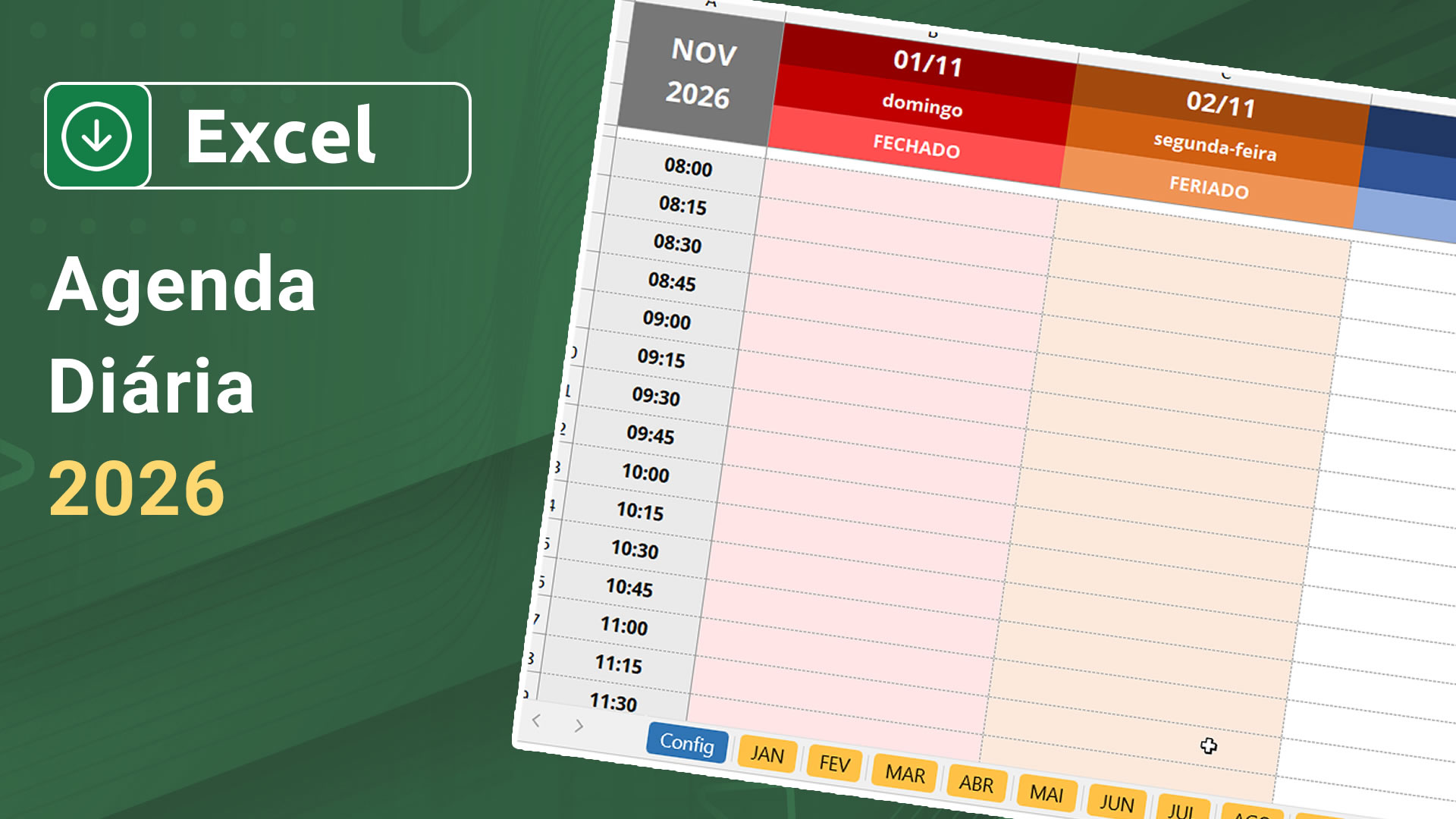 Agenda Diária em Excel - Download Grátis